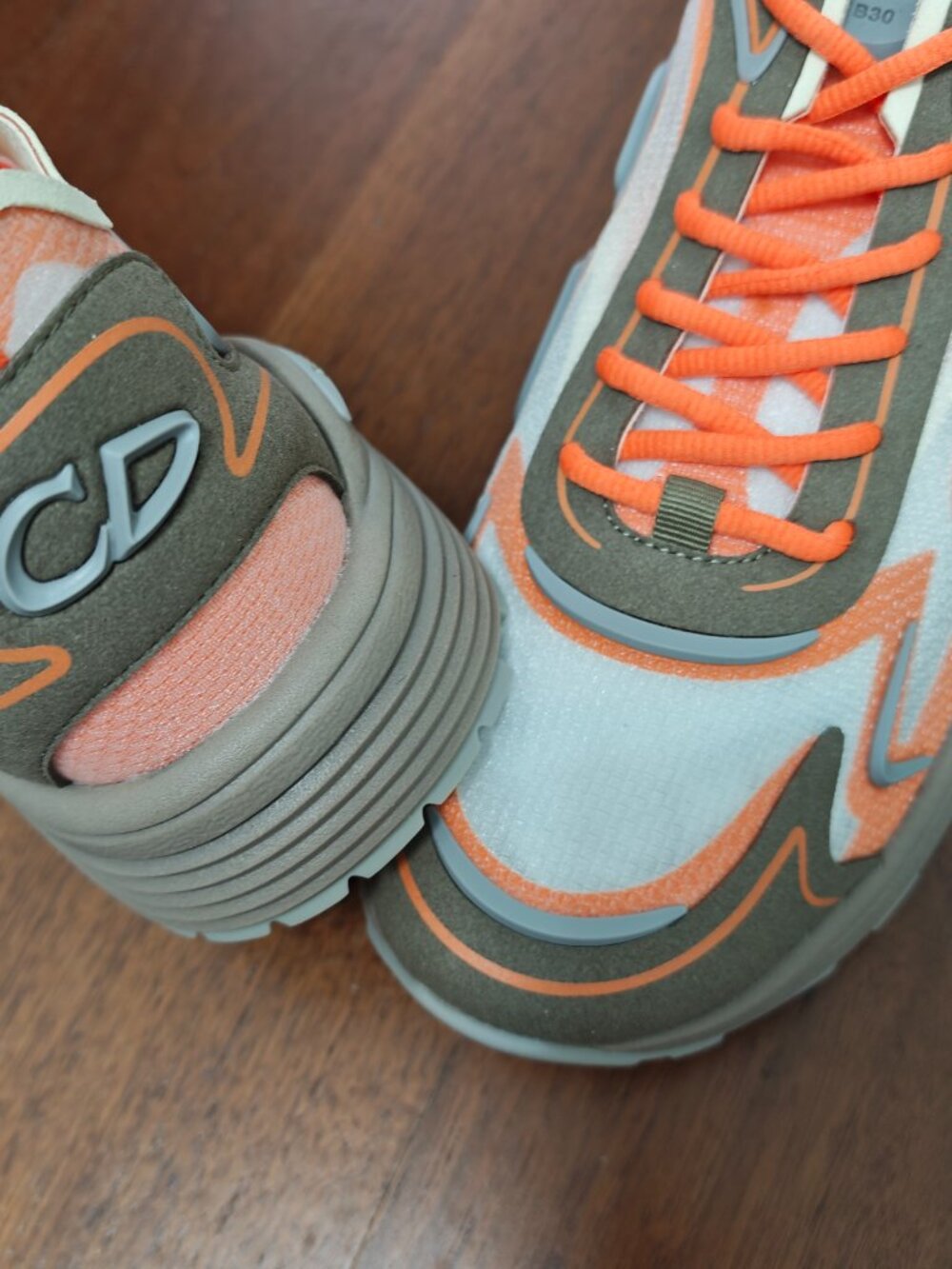 Retro Color‑Block Mesh Dad Sneakers White Orange Olive Green Streetwear Shoes - Picture 6 of 7